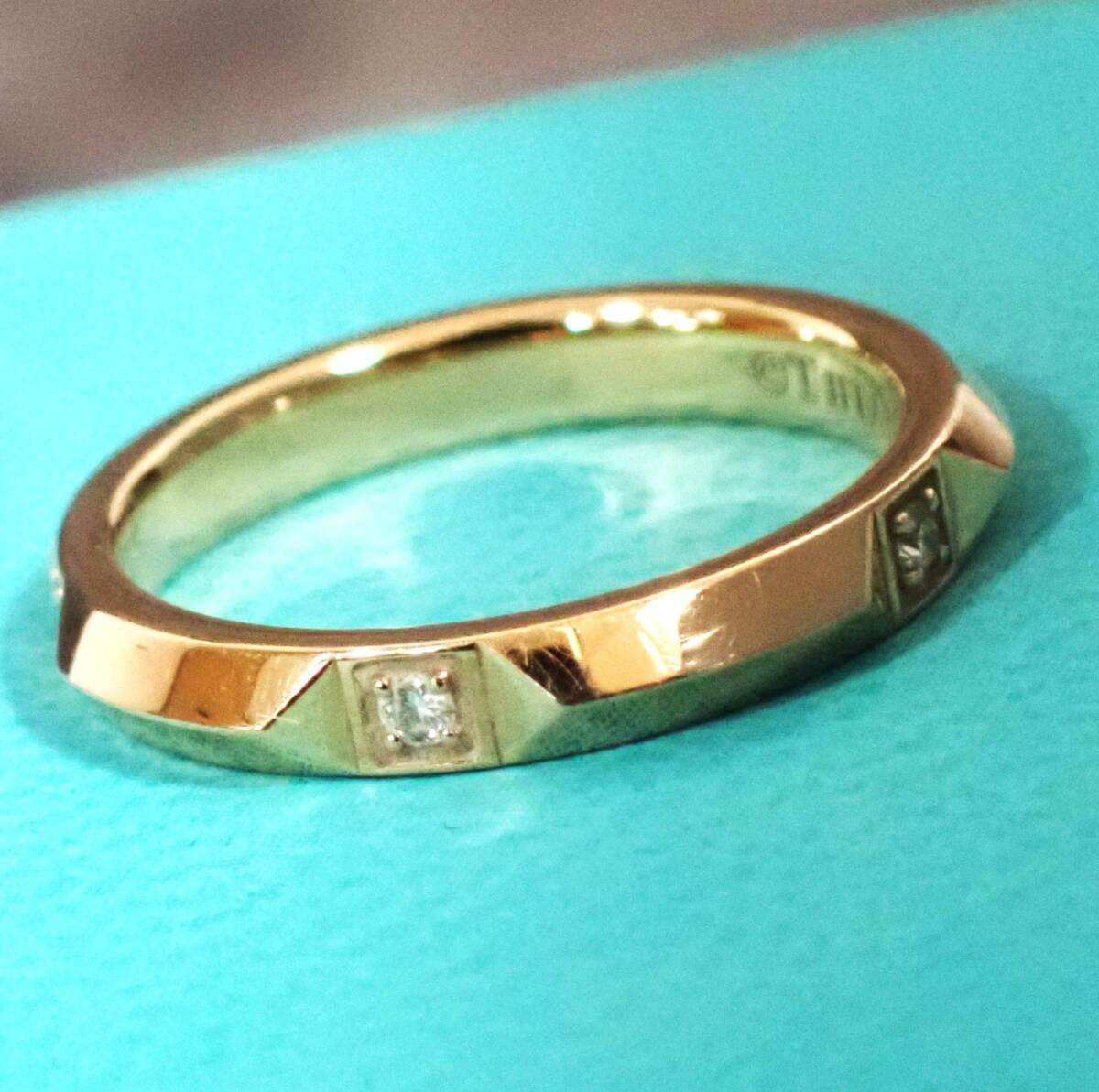 美品 TIFFANY ティファニー バンドリング 750PG 18金 ダイヤモンド5PD 6.5号 3.0g_画像8