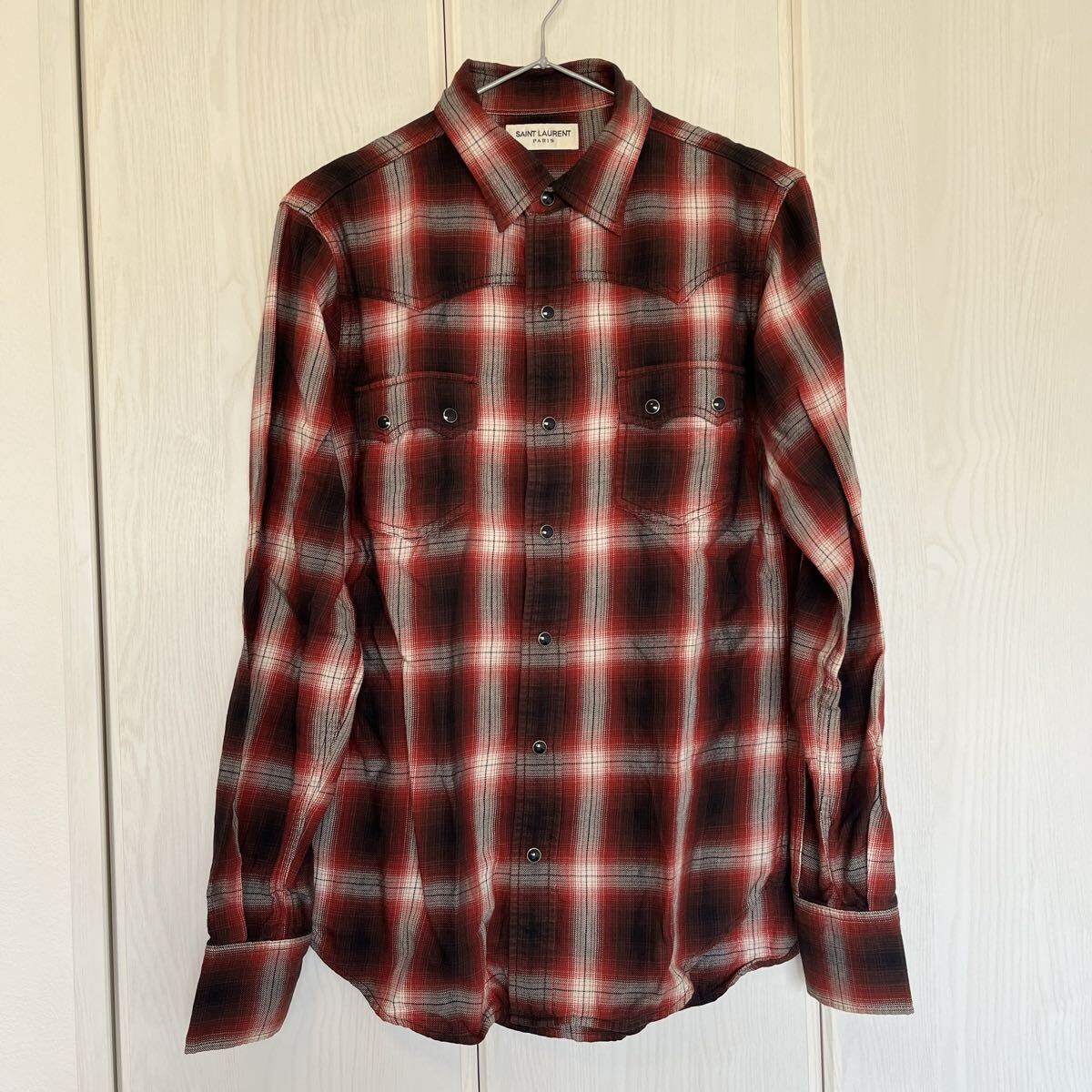 Saint Laurent Paris サンローラン パリ 長(zhǎng)袖シャツ チェック柄 フランネル 長(zhǎng)袖 ネルシャツ XS