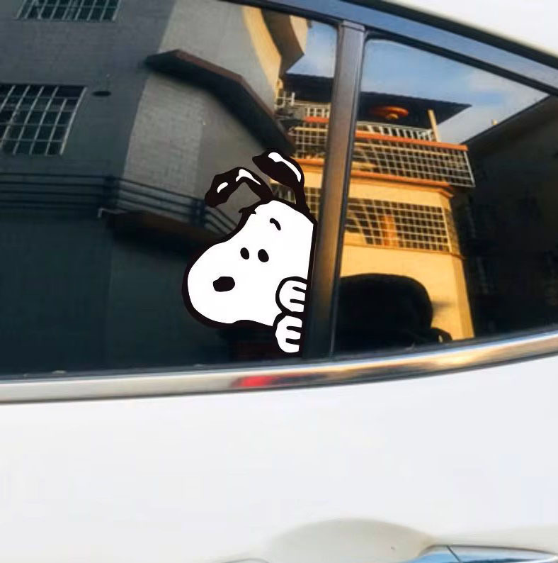 スヌーピーカーステッカー左向き SNOOPY 12x8 ひょっこり かわいい_画像3