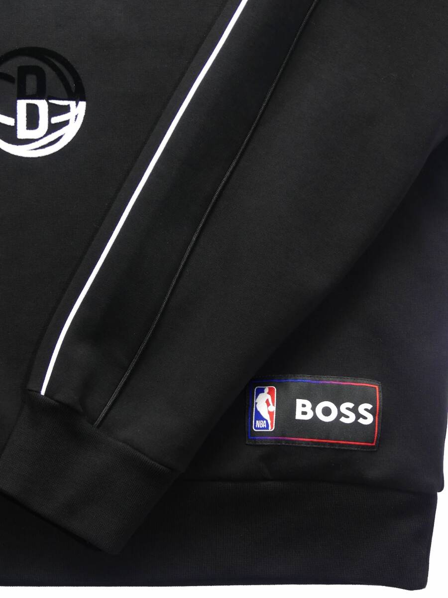 通年物40,000円新品BOSSボス★大人の黒ジャージは上質が重要ポイント。BOSS×NBAブルックリンNETSフーディー【欧米L＝日本XL】_画像7
