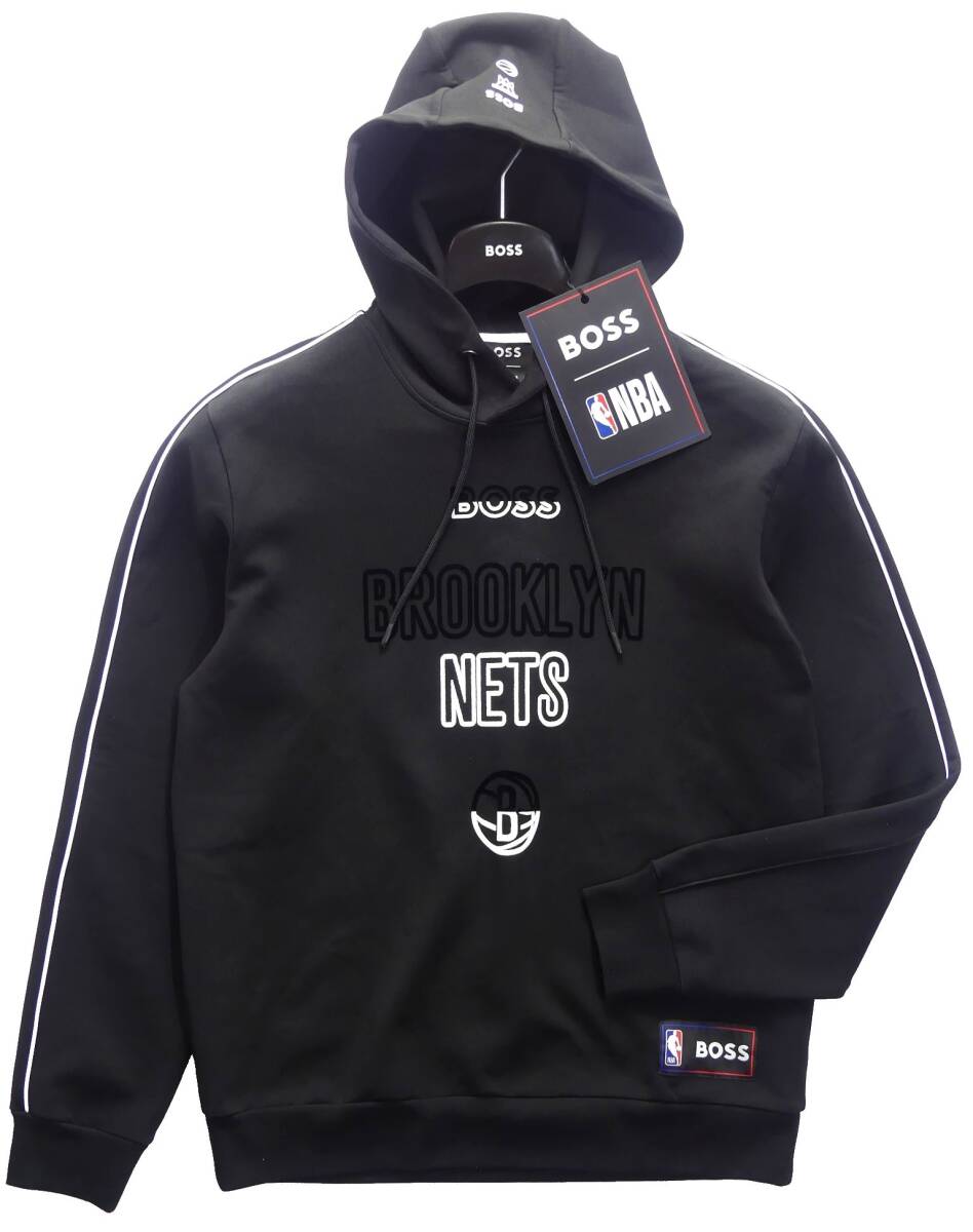 通年物40,000円新品BOSSボス★大人の黒ジャージは上質が重要ポイント。BOSS×NBAブルックリンNETSフーディー【欧米L＝日本XL】_画像2