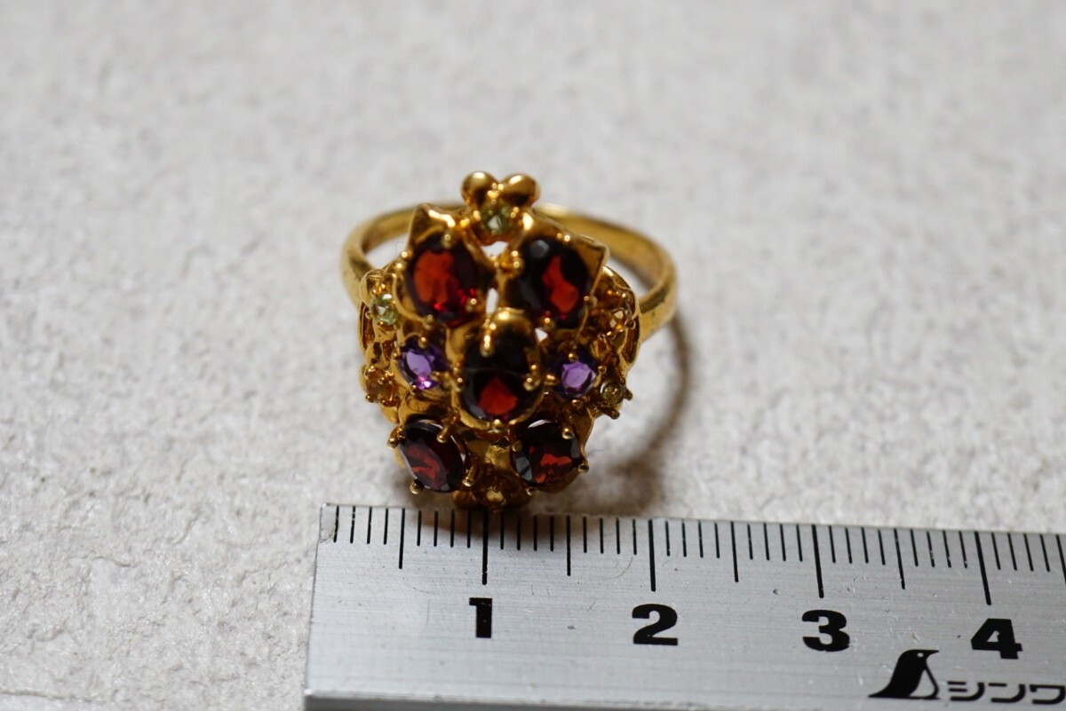 108 ガーネット アメジストなど ゴールドカラー リング 指輪 ヴィンテージ アクセサリー SILVER 925刻印 色石 宝石 カラーストーン 装飾品_画像7