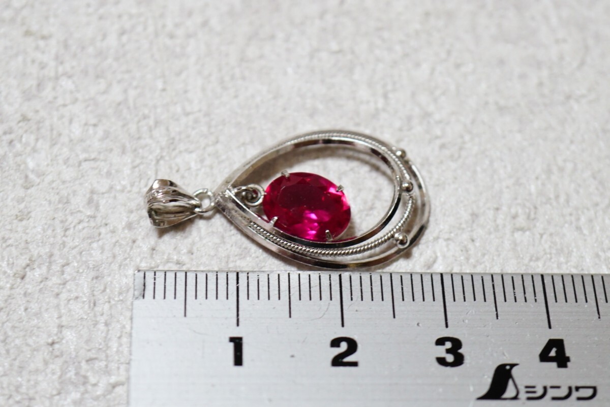 1638 ルビー ペンダント ネックレス ヴィンテージ アクセサリー SILVER刻印 宝石 色石 カラーストーン 装飾品_画像4