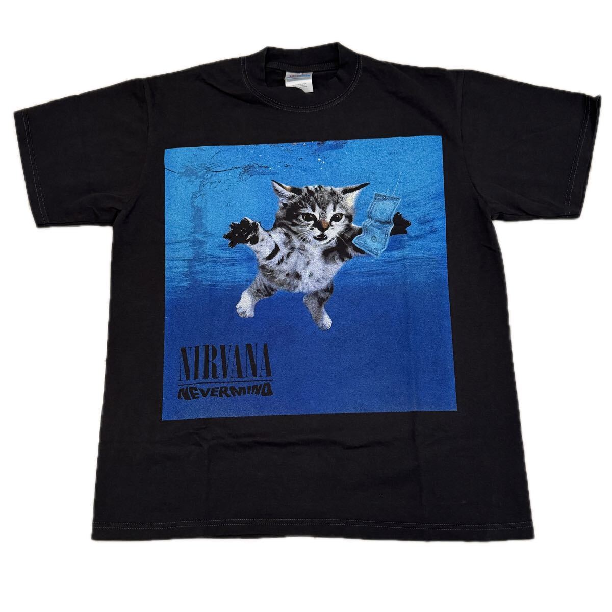 送料無料サイズL★即決セール★Hanes製★子猫×ニルヴァーナ★ネバーマインド★Tシャツ黒★猫好き★ネコ★NIRVANA★バンドT★ヘインズ_画像1