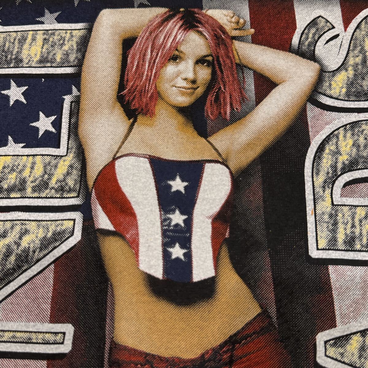 送料無料サイズL★ラスト1点★ブリトニー・スピアーズ★アメリカ国旗Tシャツ黒★星条旗★アーティスト★シングルステッチ_画像3