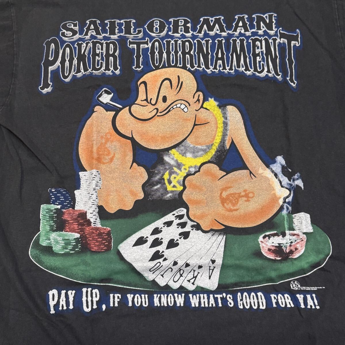 送料無料サイズL★ラスト1点★ポパイ★ポーカートーナメントTシャツ黒灰★POPEYEカジノ★ムービーアメコミ★シングルステッチ_画像2