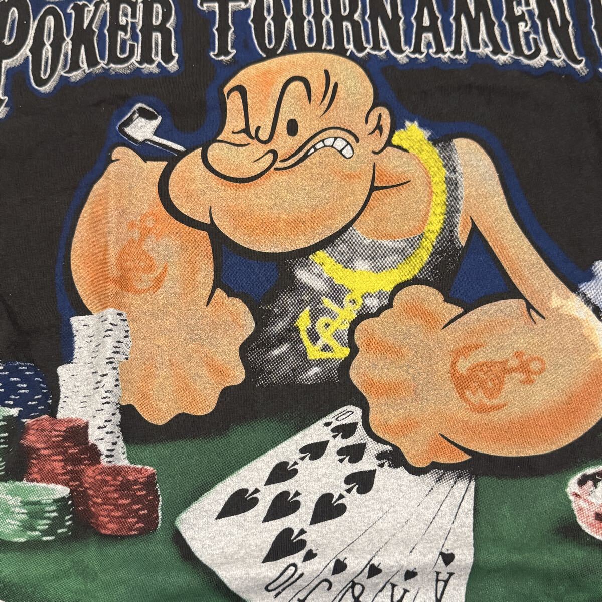 送料無料サイズL★ラスト1点★ポパイ★ポーカートーナメントTシャツ黒灰★POPEYEカジノ★ムービーアメコミ★シングルステッチ_画像3