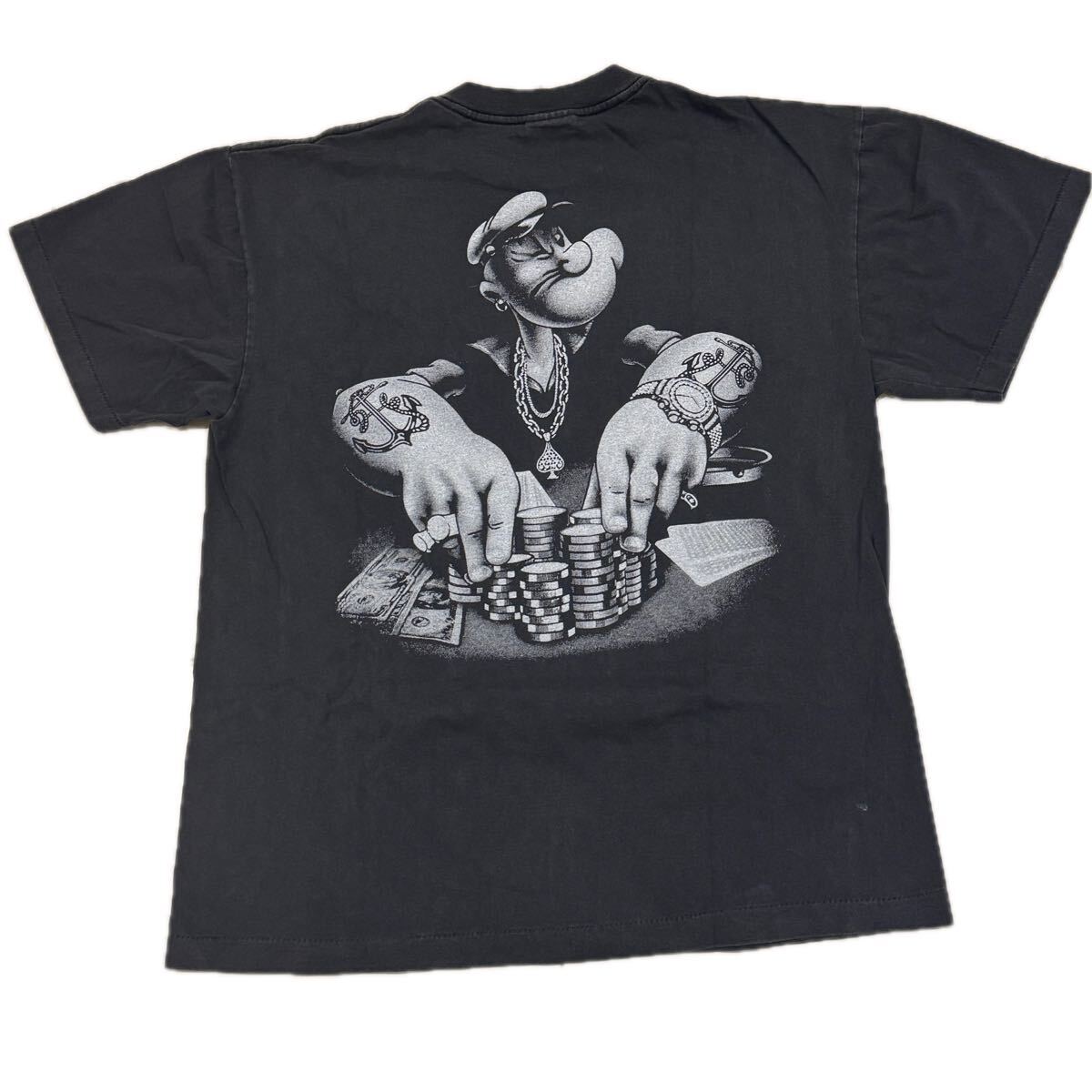 送料無料サイズL★ラスト1点★ポパイ★ポーカートーナメントTシャツ黒灰★POPEYEカジノ★ムービーアメコミ★シングルステッチ_画像8