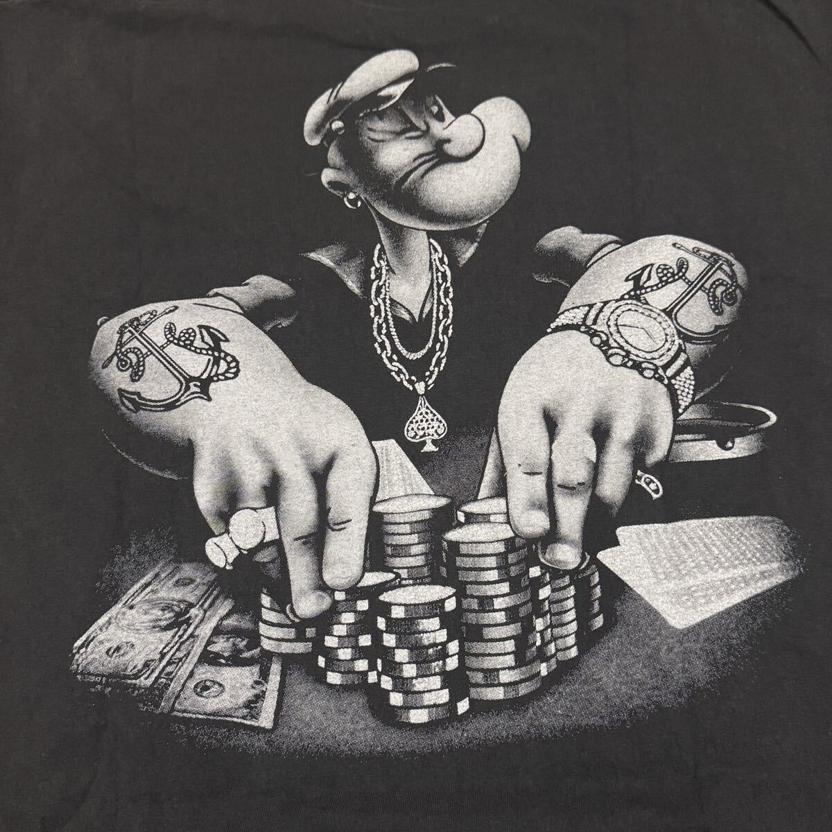送料無料サイズL★ラスト1点★ポパイ★ポーカートーナメントTシャツ黒灰★POPEYEカジノ★ムービーアメコミ★シングルステッチ_画像9