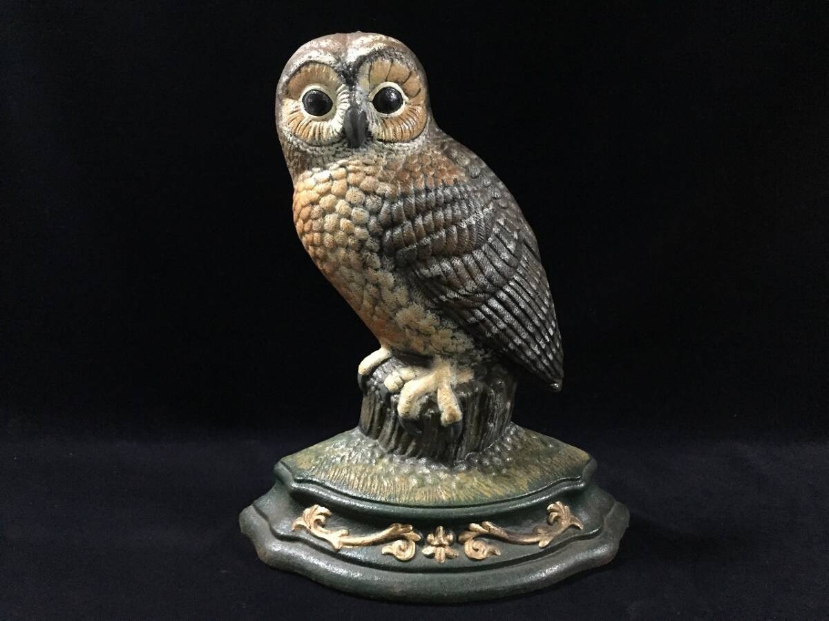 Z1507-100/ 金属製 ふくろう 梟 不苦労 置物 インテリア オブジェ レトロ ビンテージ_画像1