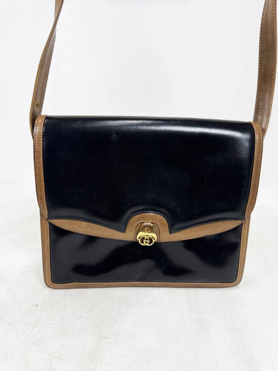  редкостный Gucci Old Gucci 1 иен ~ кожа сумка на плечо Vintage сумка женский Gold металлические принадлежности GUCCI