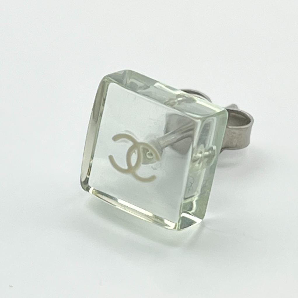 CHANEL Chanel здесь Mark квадратное прозрачный × серебряный серьги