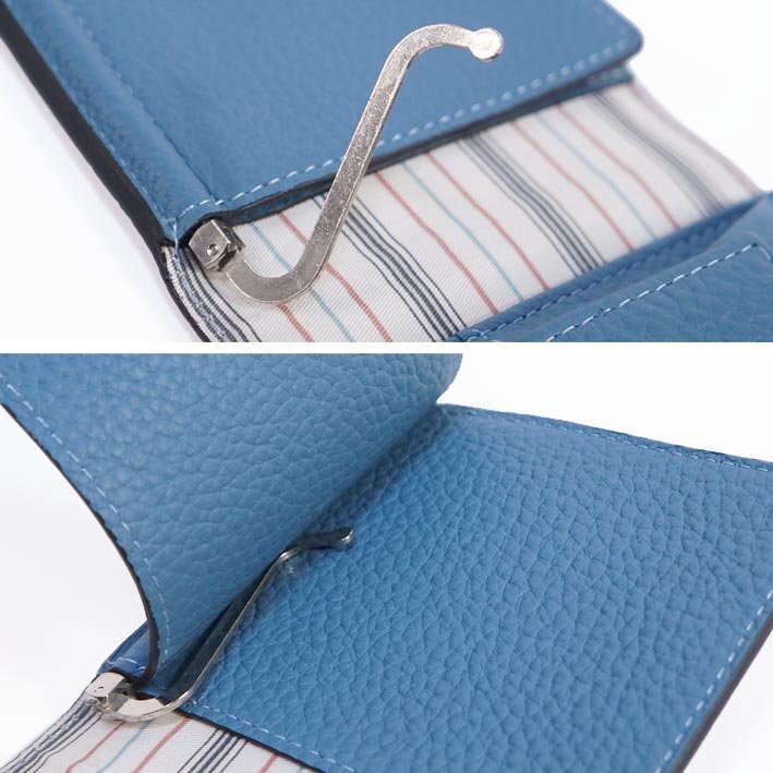 フィーコ fico 牛革 マネークリップ 二つ折り財布 ファッチェ ブラック×ブルー 新品 正規品 メンズ 定価14,300円 箱なし 小銭入れ付き_画像3