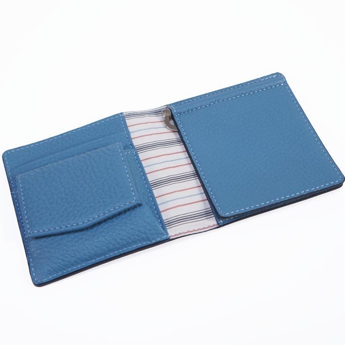 フィーコ fico 牛革 マネークリップ 二つ折り財布 ファッチェ ブラック×ブルー 新品 正規品 メンズ 定価14,300円 箱なし 小銭入れ付き_画像8