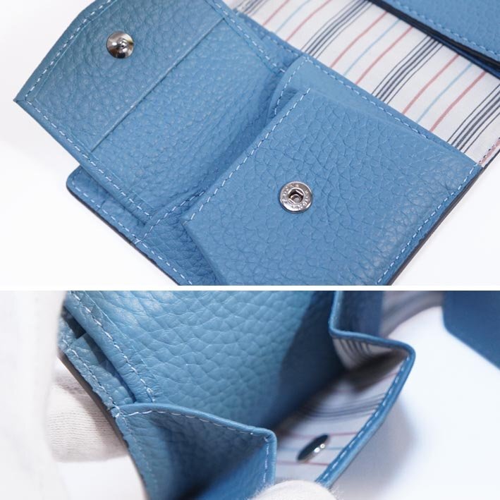 フィーコ fico 牛革 マネークリップ 二つ折り財布 ファッチェ ブラック×ブルー 新品 正規品 メンズ 定価14,300円 箱なし 小銭入れ付き_画像4