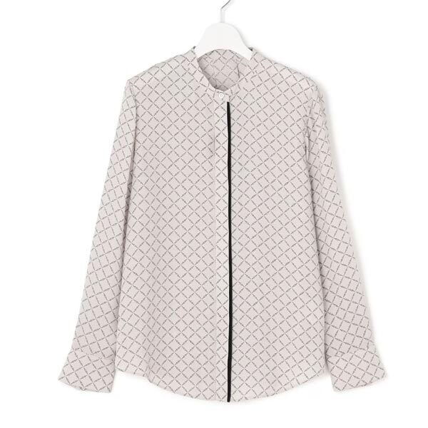 ＩＣＢ【接触冷感・UVケア・速乾・洗える】BackSatinAmunzen バンドカラーブラウス（Ｌ＝15号）新品※大きいサイズ・新品(col.542)_画像1