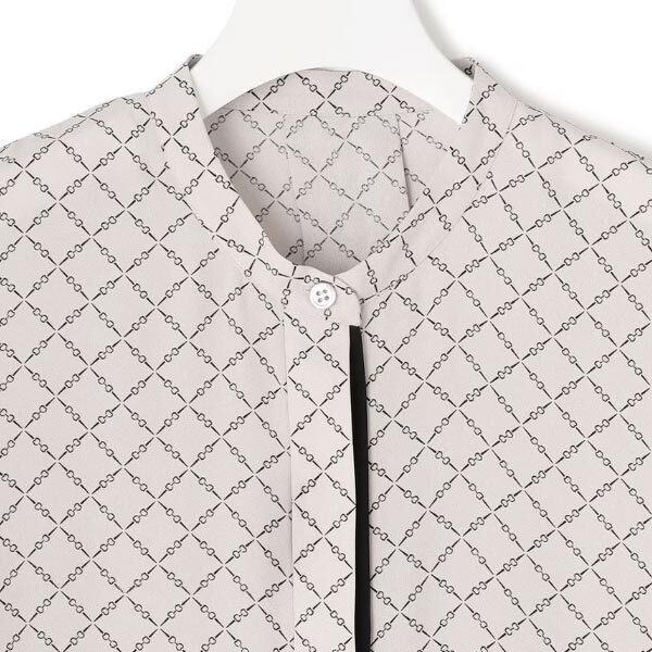 ＩＣＢ【接触冷感・UVケア・速乾・洗える】BackSatinAmunzen バンドカラーブラウス（Ｌ＝15号）新品※大きいサイズ・新品(col.542)_画像3