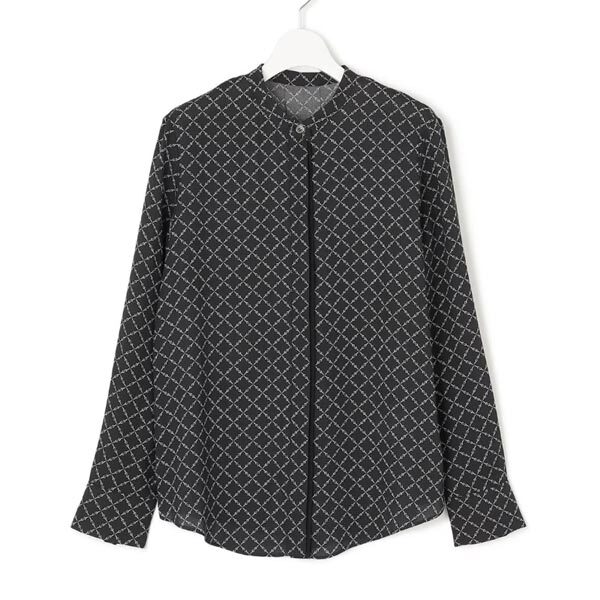 ＩＣＢ【接触冷感・UVケア・速乾・洗える】BackSatinAmunzen バンドカラーブラウス（Ｌ＝15号）新品※大きいサイズ・新品(col.505)_画像1