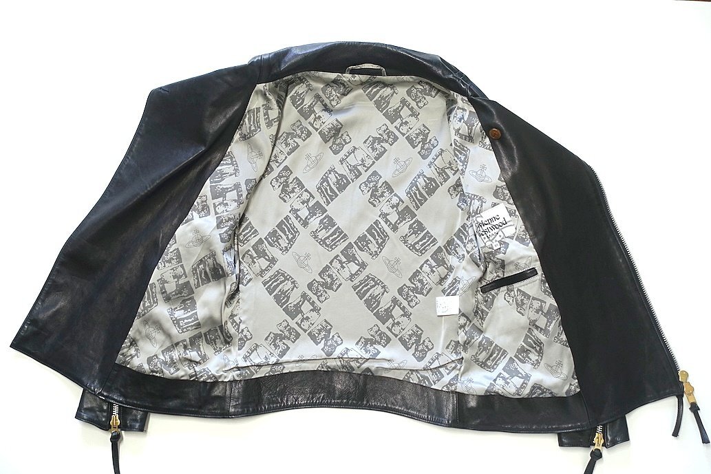 12AW 希少 美品 Vivienne Westwood MAN ヴィヴィアン ミントカラー ホースレザー ダブルライダースジャケット ブラック 馬革 メンズ 48_画像8