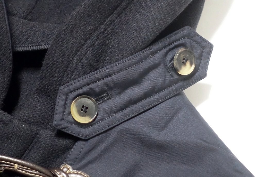  прекрасный товар Salvatole Ferragamo Ferragamo gun chi-ni кожа ti tail f- dead полупальто "даффл коут" темный темно-синий шерсть мужской 48