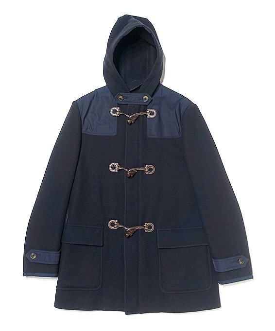  прекрасный товар Salvatole Ferragamo Ferragamo gun chi-ni кожа ti tail f- dead полупальто "даффл коут" темный темно-синий шерсть мужской 48