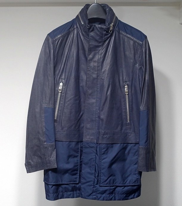  хорошая вещь Salvatole Ferragamo Ferragamo полиэстер переключатель кожа пальто темный темно-синий мужской 48 жакет 