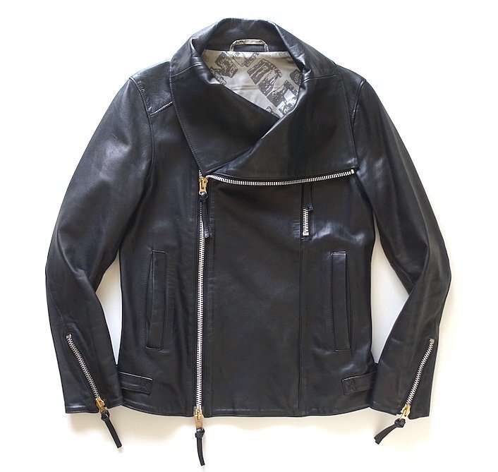 12AW 希少 美品 Vivienne Westwood MAN ヴィヴィアン ミントカラー ホースレザー ダブルライダースジャケット ブラック 馬革 メンズ 48_画像1