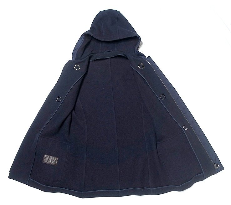  прекрасный товар Salvatole Ferragamo Ferragamo gun chi-ni кожа ti tail f- dead полупальто "даффл коут" темный темно-синий шерсть мужской 48