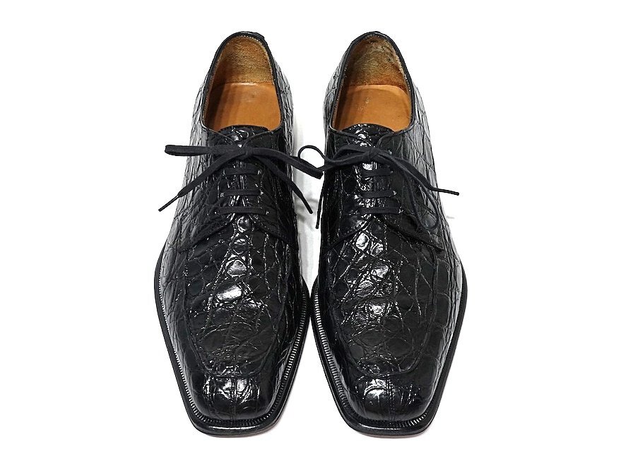 美品 Salvatore Ferragamo フェラガモ クロコダイル レザー レースアップ シューズ ブラック メンズ 7 26-26.5cm 革靴 ドレスシューズ_画像2