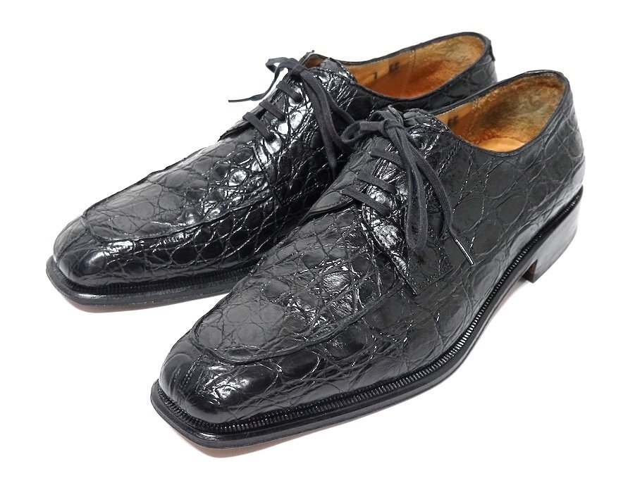 美品 Salvatore Ferragamo フェラガモ クロコダイル レザー レースアップ シューズ ブラック メンズ 7 26-26.5cm 革靴 ドレスシューズ_画像1