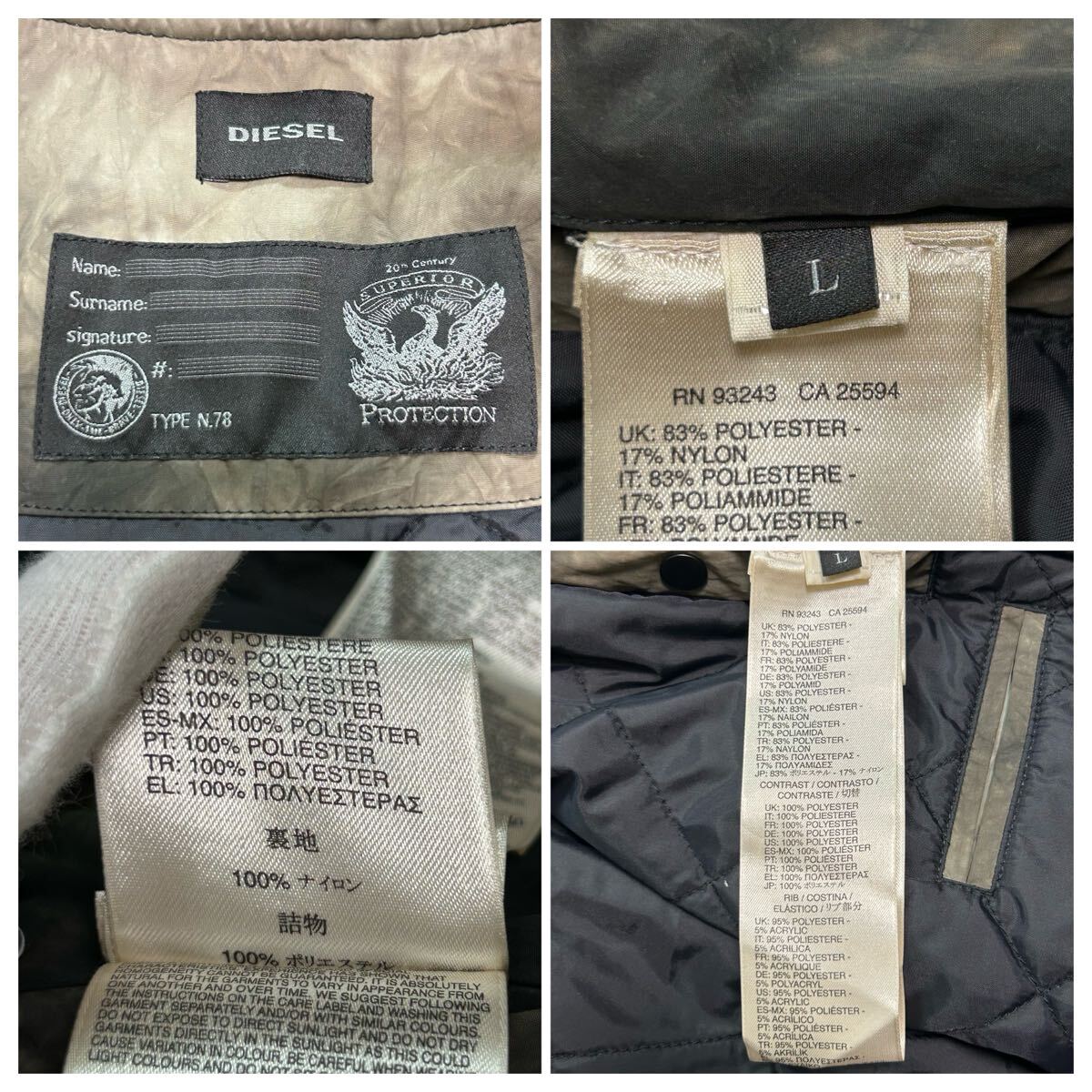 極美品!/XL相当●ディーゼル DIESEL ブルゾン ジップアップジャケット キルティング 中綿 MA-1 タイダイ染め 型ロゴプレート アウター _画像10