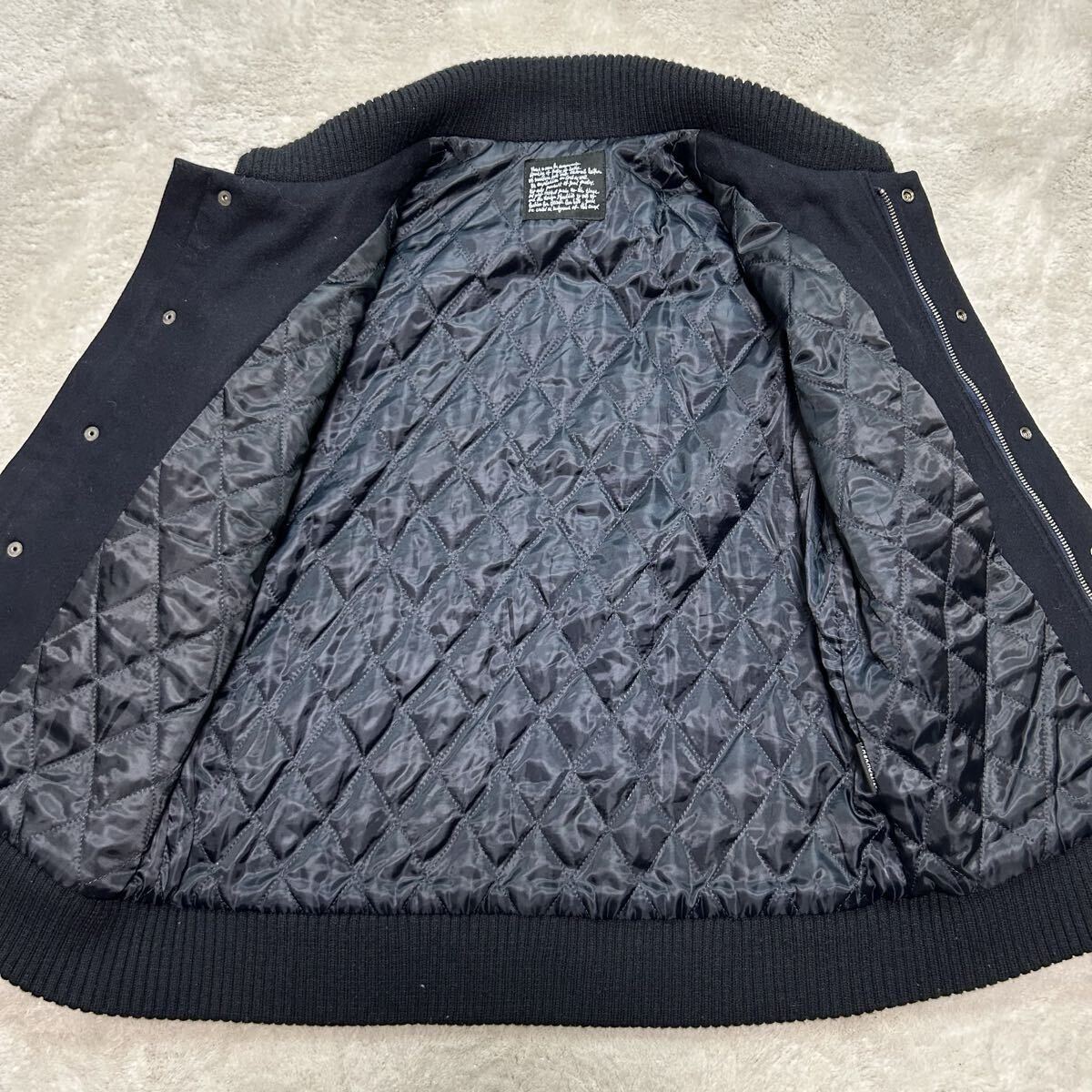極美品/希少XLサイズ●ナノユニバース nano universe スタジャン ブルゾン キルティング 袖レザー 牛革 本革 くるみボタン ウール アウター_画像4