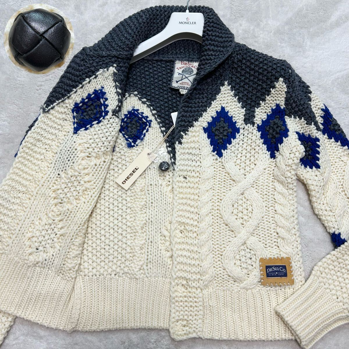 新品タグ付き!/近年モデル/L相当●ディーゼル DIESEL カウチン カーディガン ニットジャケット セーター くるみボタン ケーブル アウター_画像1