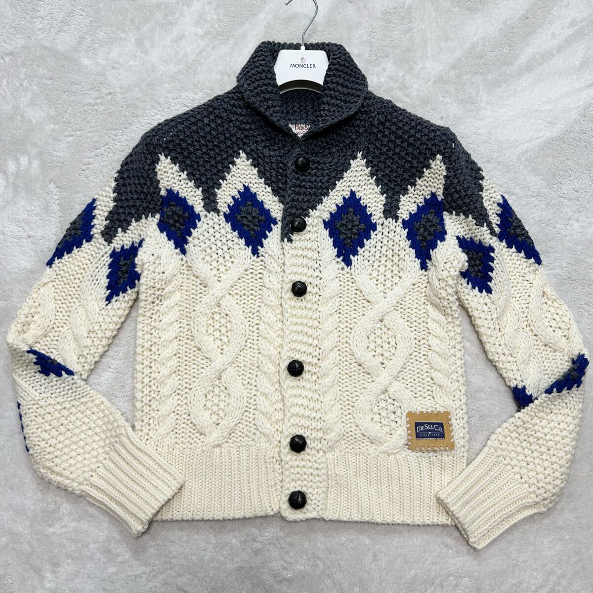 新品タグ付き!/近年モデル/L相当●ディーゼル DIESEL カウチン カーディガン ニットジャケット セーター くるみボタン ケーブル アウター_画像2