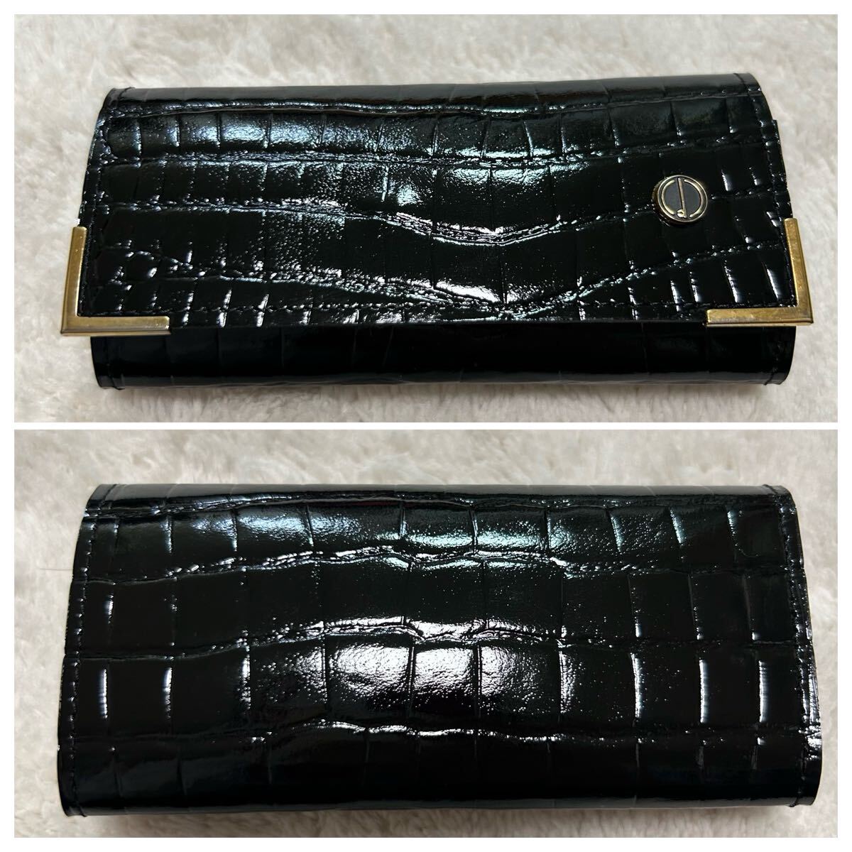 新品!/希少/3点セット●ダンヒル dunhill 長財布 キーケース シガーケース クロコ型押し 黒 ロゴ 5連キー 札入れ ブラック レザー 本革_画像6