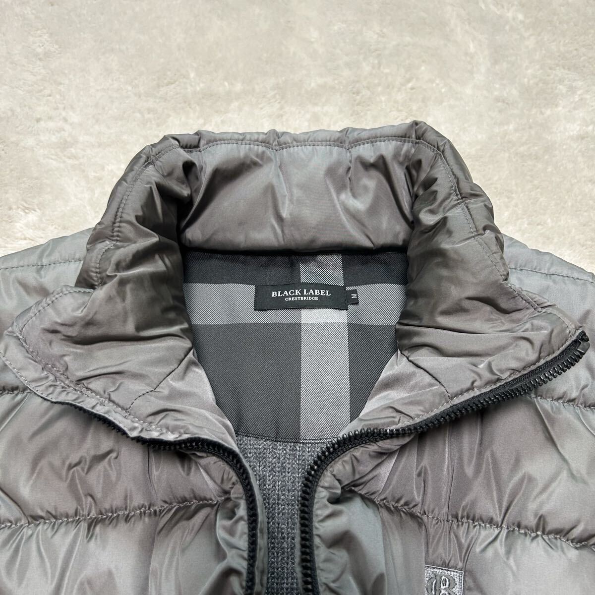 極美品!●ブラックレーベルクレストブリッジ BLACK LABEL CRESTBRIDGE ブルゾン ニット 切替 中綿 ジップ ロゴ刺繍 チェック アウター M_画像5
