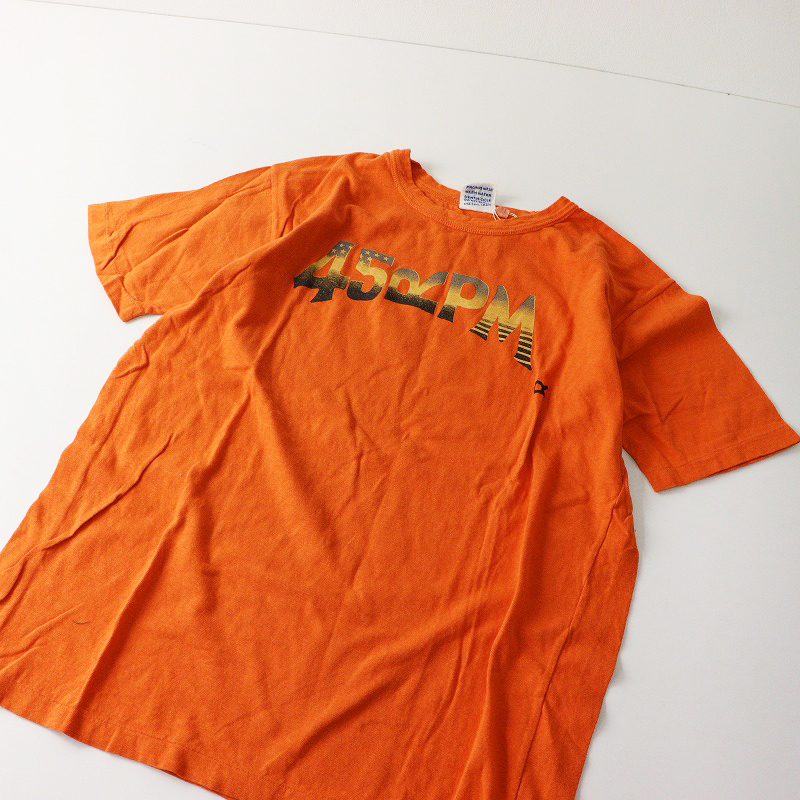 希少 当時物【メンズ】45rpm フォーティファイブアールピーエム 染色加工 フロントロゴプリント Tシャツ 3 オレンジ┃【2400014603224】_画像4