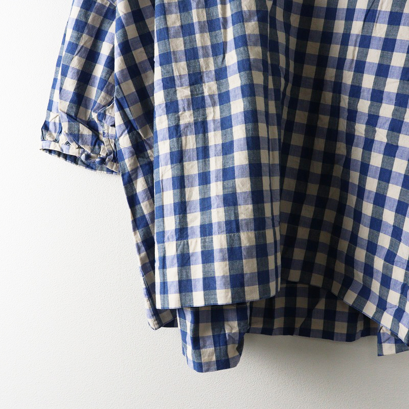 45R' 45rpm フォーティファイブアール コットンチェックパフスリーブブラウス 0\ブルー プルオーバー ギャザー シャツ【2400014613575】_画像4