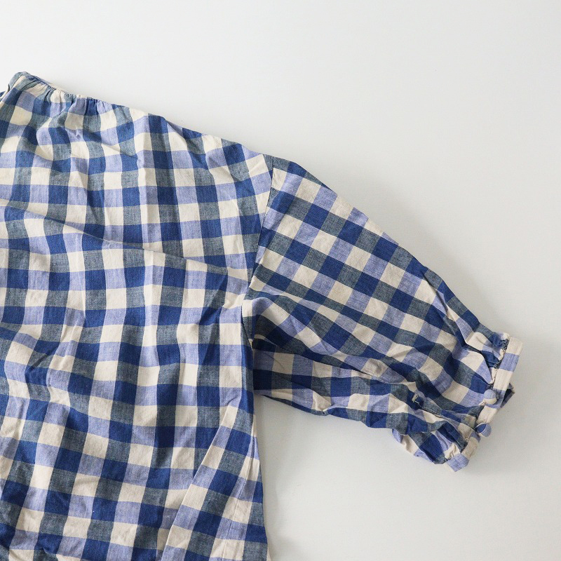 45R' 45rpm フォーティファイブアール コットンチェックパフスリーブブラウス 0\ブルー プルオーバー ギャザー シャツ【2400014613575】_画像6