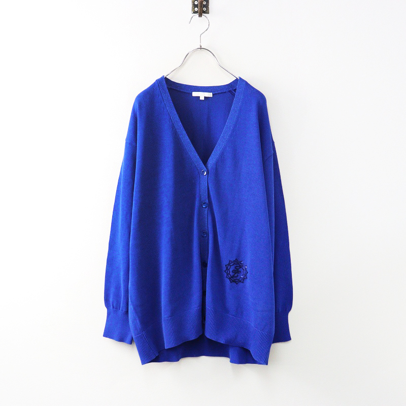 美品 大きいサイズ オンワード樫山 自由区 洗える ジユウク エンブレムニット カーディガン 44|ブルー トップス 【2400014635430】_画像1