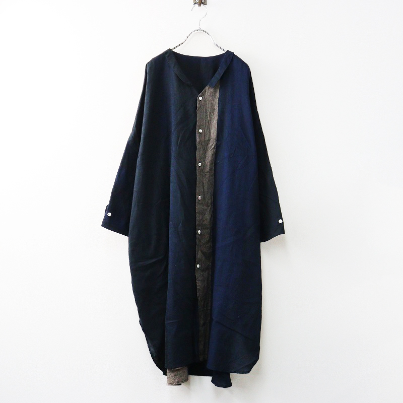 タマキニイメ 玉木新雌 tamaki niime シャツ ワンピース |ネイビー トップス 前開き 長袖 ストライプ 播州織り【2400014575668】_画像1