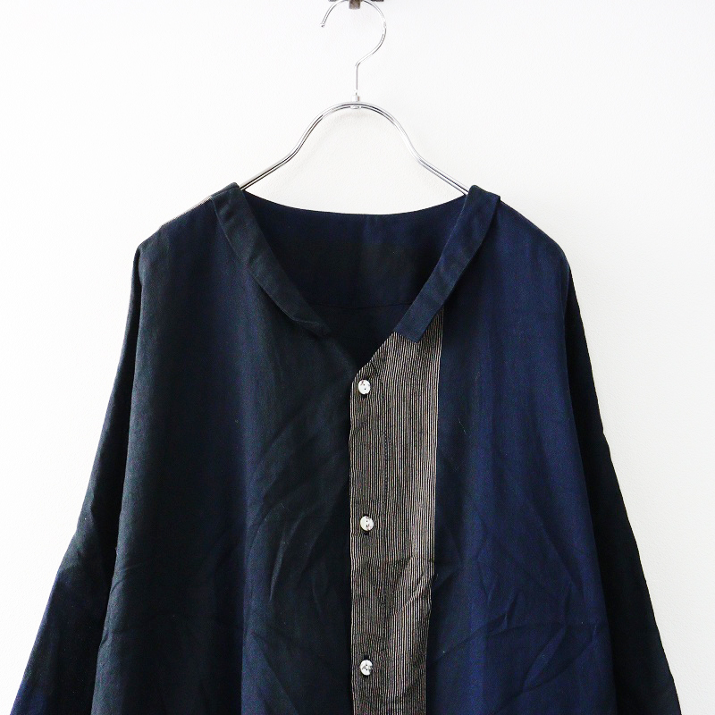 タマキニイメ 玉木新雌 tamaki niime シャツ ワンピース |ネイビー トップス 前開き 長袖 ストライプ 播州織り【2400014575668】_画像3