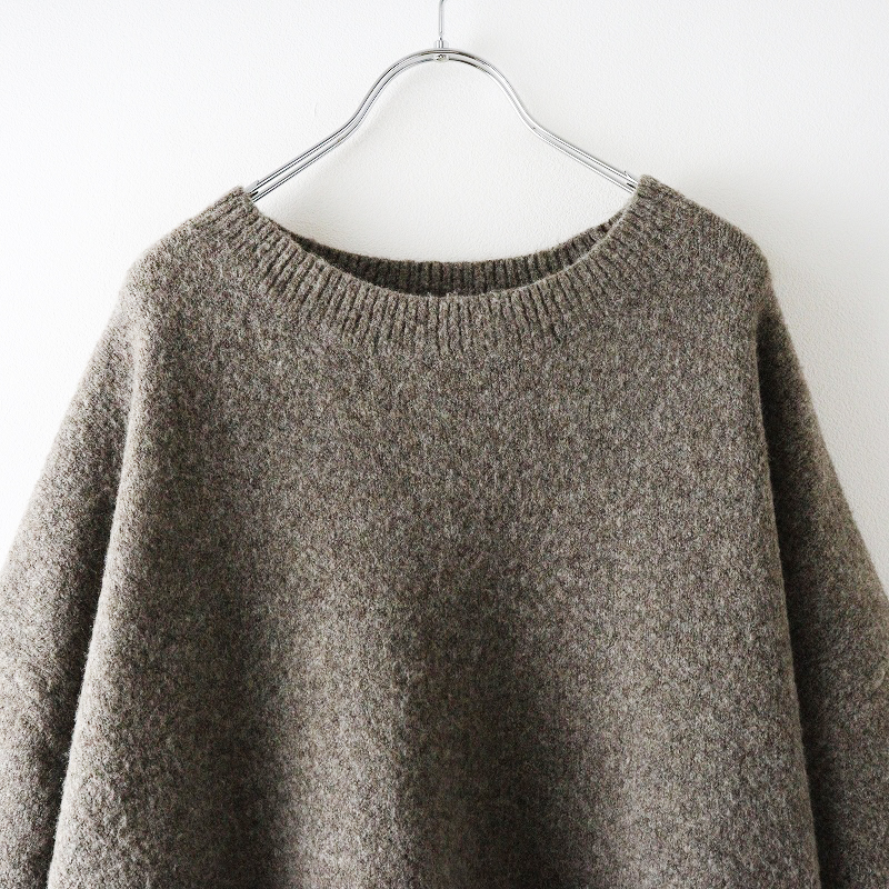 2023AW ミズイロインド mizuiro ind ハーフスリーブクルーネックチュニック＼グレー ウール混 ニット ワンピース 縮絨【2400014637519】_画像3