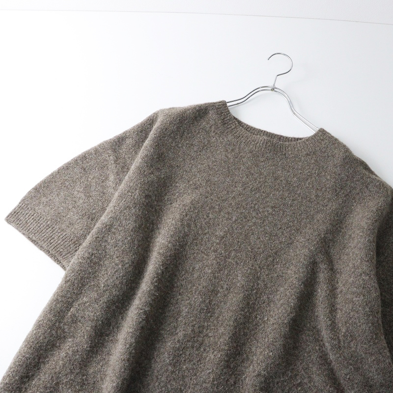 2023AW ミズイロインド mizuiro ind ハーフスリーブクルーネックチュニック＼グレー ウール混 ニット ワンピース 縮絨【2400014637519】_画像5