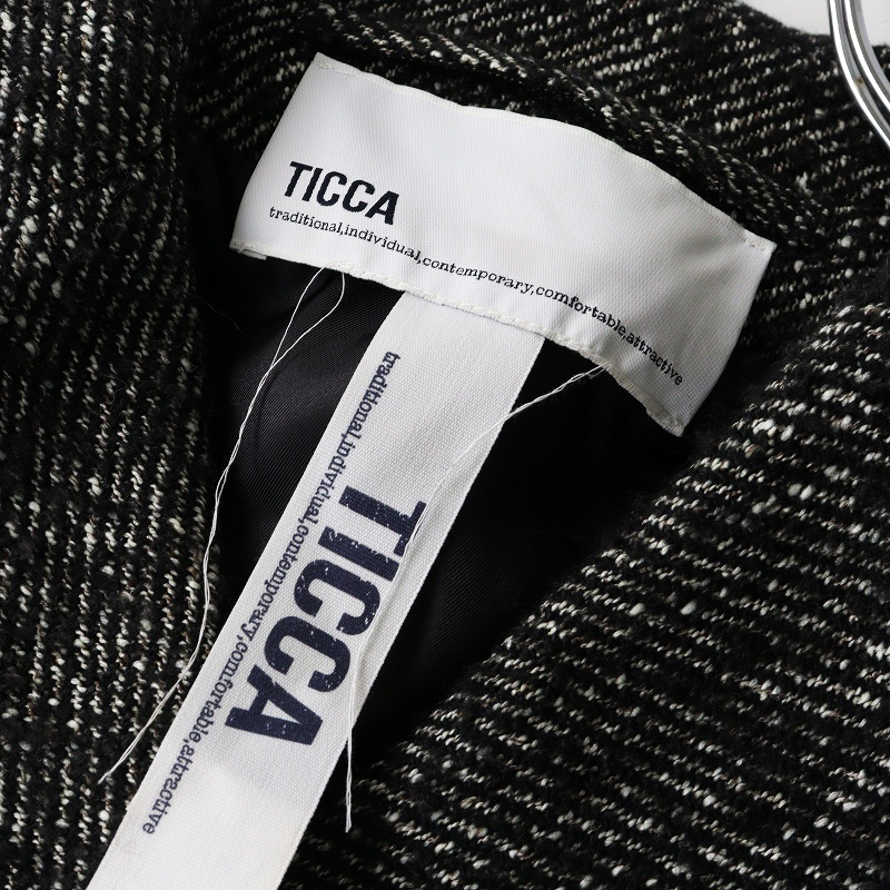 美品 定価6.8萬(wàn) ティッカ TICCA ツイードテントコート F＼ブラック コットン ダブルブレスト ロング ジャケット【2400014642469】