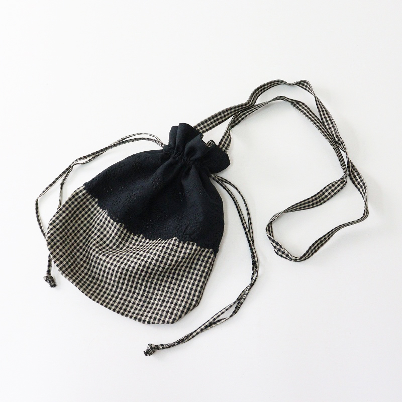 ノベルティ 未使用 カズミ kazumi× サマンサモスモス SM2 SamansaMos2 巾着袋‖ブラック ギンガムチェック ポーチ【2400014649444】_画像1