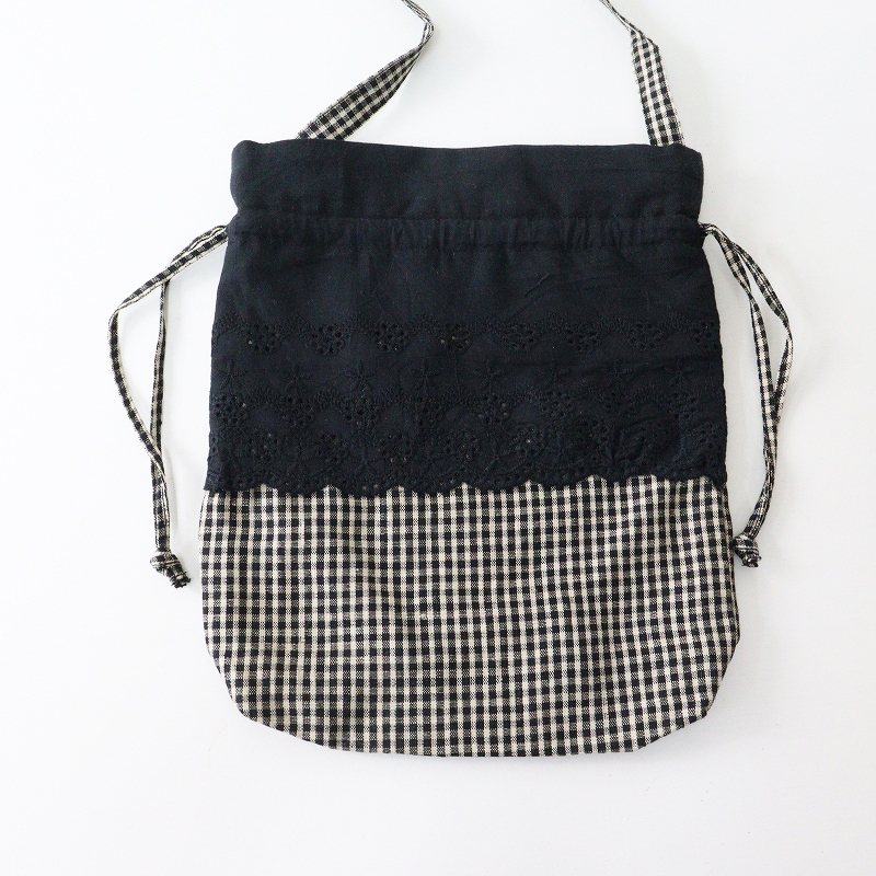ノベルティ 未使用 カズミ kazumi× サマンサモスモス SM2 SamansaMos2 巾着袋‖ブラック ギンガムチェック ポーチ【2400014649444】_画像2