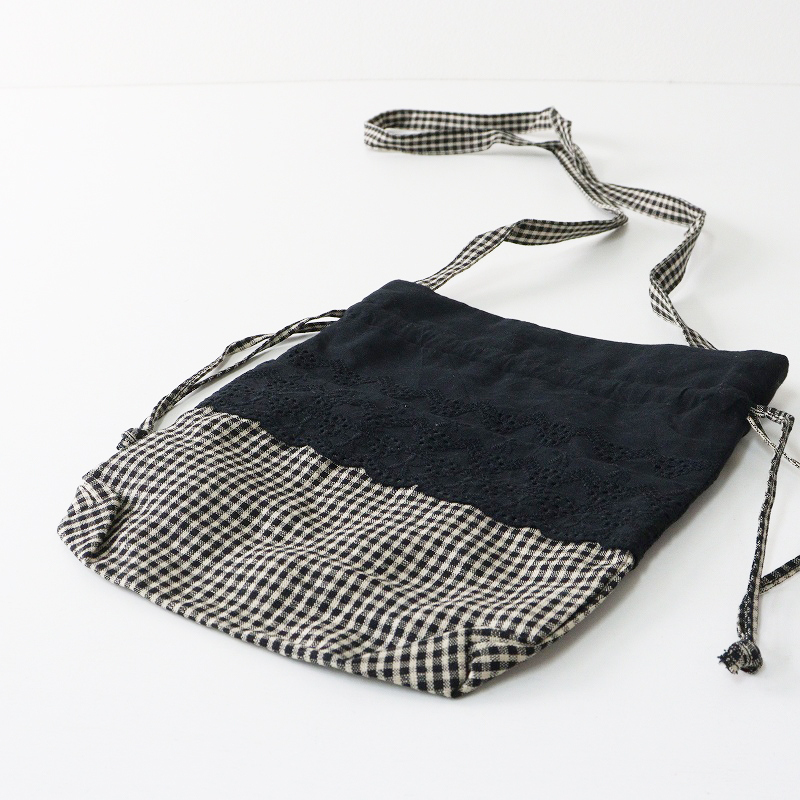 ノベルティ 未使用 カズミ kazumi× サマンサモスモス SM2 SamansaMos2 巾着袋‖ブラック ギンガムチェック ポーチ【2400014649444】_画像4