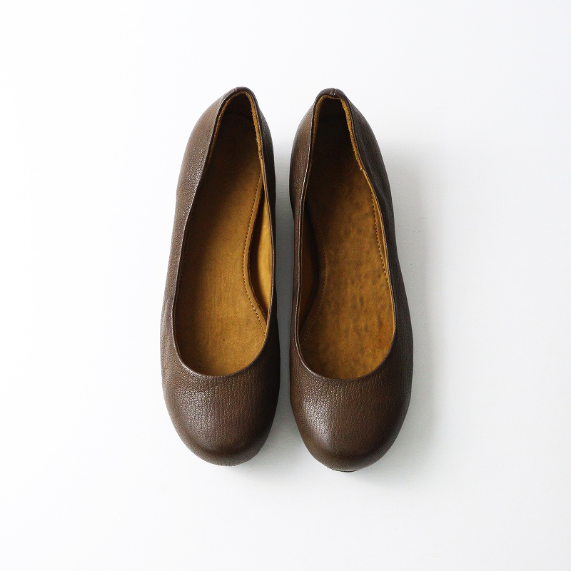 美品 クリスチャンポー CHRISTIAN PEAU レザーフラットパンプス 38 ブラウン/ぺたんこヒール プレーンシューズ【2400014499209】_画像2