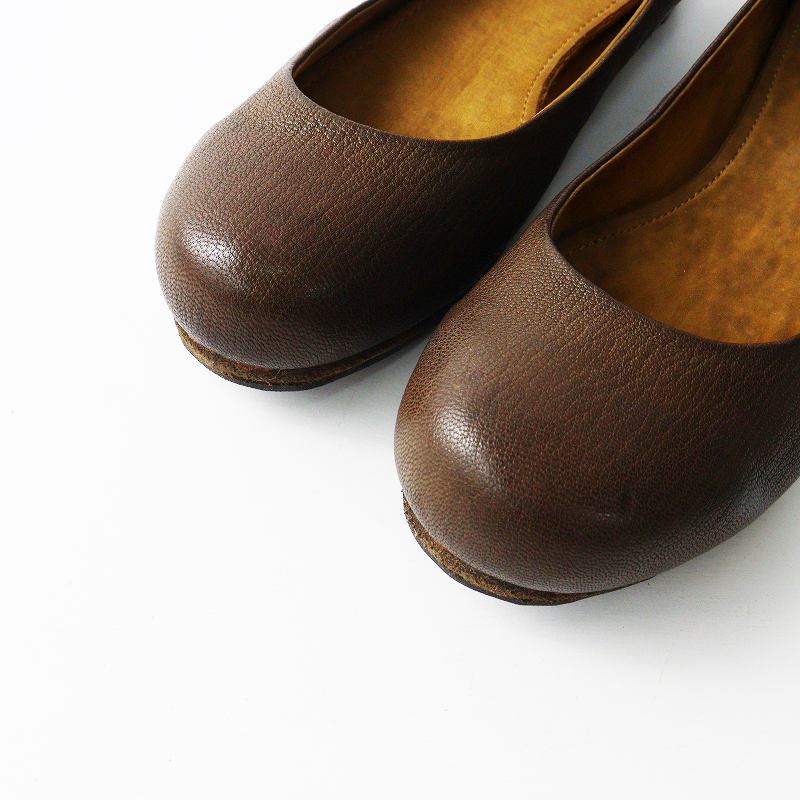 美品 クリスチャンポー CHRISTIAN PEAU レザーフラットパンプス 38 ブラウン/ぺたんこヒール プレーンシューズ【2400014499209】_画像3